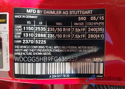 2015 Mercedes-Benz Glk 350 из США, поврежденный, VIN WDCGG5HB9FG435557